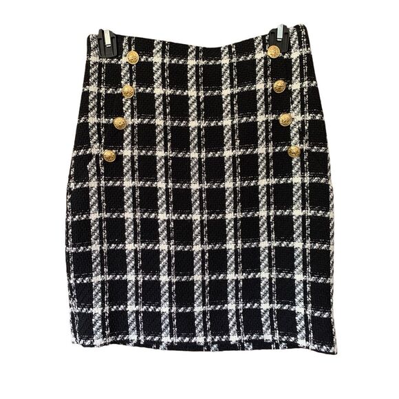 Generation Love Boucle Plaid Mini Skirt with Gold Button Detailing Black Size XS - Picture 1 of 12